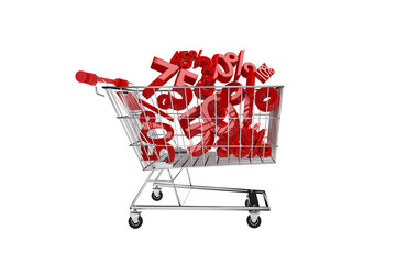 Digital png illustration of shopping trolley with sales numbers on transparent background