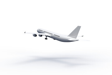 Digital png illustration of white passenger jet plane and shadow on transparent background