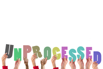 Digital png illustration of hands holding unprocessed text on transparent background