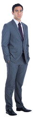 Digital png photo of biracial businessman in pinstripe suit on transparent background