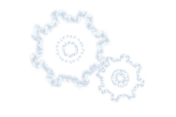 Digital png illustration of blurred cog wheels on transparent background