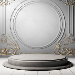 Gray podium with ornament background