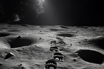 Human footprints on the moon. Generative AI