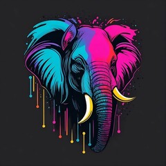 Abstract elephant face vector design with neon colours