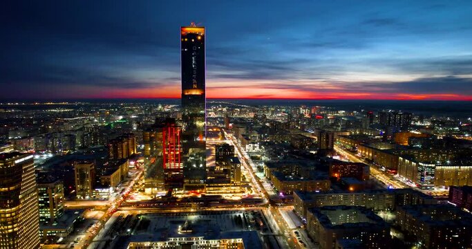 Aerial view of Astana city Kazakhstan during beautiful sunset