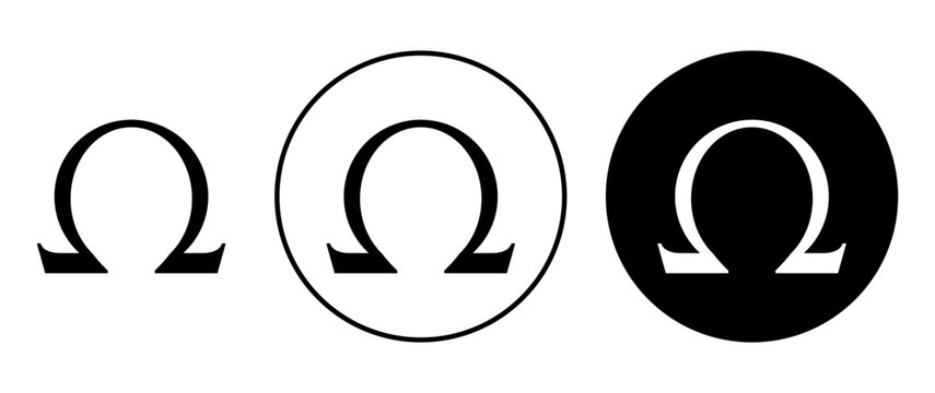 omega vector symbol set. letter omega icon in black color. ohm sign.