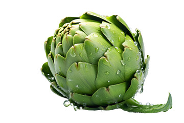 Obraz premium hyperrealistic high-definition image of an artichoke with some drops of dew on it on a white background isolated PNG
