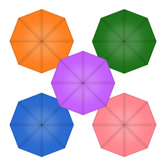 Colorful Umbrellas Top View Isolated on White