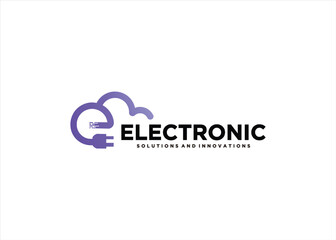 e logo cloud data cable network technology design