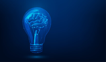 creative thinking light bulb and brainstorm technology on blue background. concept innovation technology. vector illustration fantastic low poly design. knowledge and learning.