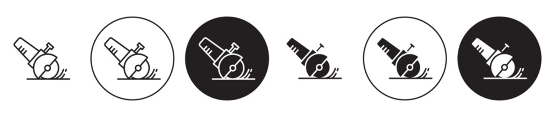 grinder machine vector icon set. industrial grinder disk equipment symbol in black color.