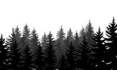 Obraz premium Vector pine trees silhouettes evergreen coniferous forest silhouette nature spruce tree park view vector
