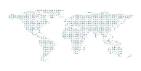 Flat dot wold map on white background