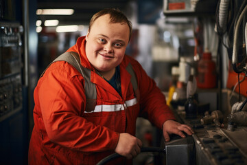 Man with down syndrome working in a factory