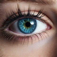 Macro image of human eye, blue eye and eyelashes