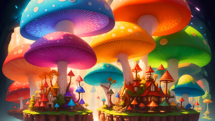 Brightly colored mushrooms in a fantasy world