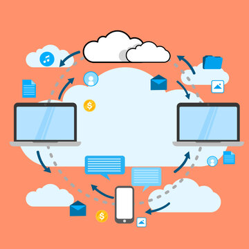 Cloud technology system with the concept of collaboration working and data sharing (Email, Document, Image, Music Files or Cryptocurrency) on internet.