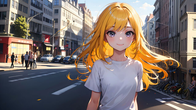 Yellow haired girl in anime style