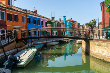 Colorful houses of Burano island near Venice city in Italy.