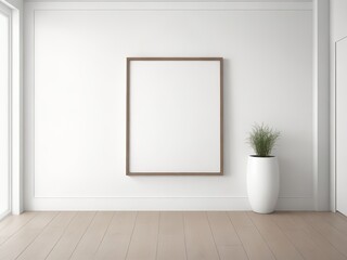 frame mockup on white wall, Wooden mockup, Blank picture frame mockup, blank white wall frame, Artwork template mock up in interior design
