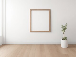 frame mockup on white wall, Wooden mockup, Blank picture frame mockup, blank white wall frame, Artwork template mock up in interior design
