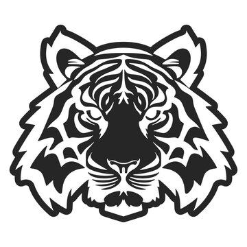 ?A plain logo with a regular tiger that is only black and white in colors. Vector Illustration.