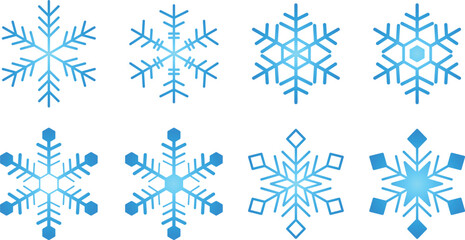 雪の結晶アイコン8種類_水色グラデーション