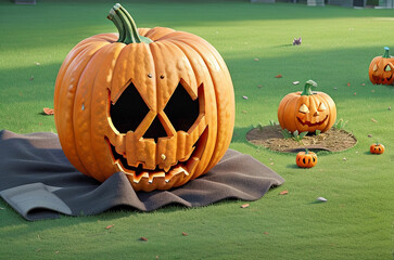 halloween pumpkin on the grass