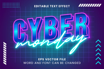 Cyber monday neon blue 3d editable vector text effect
