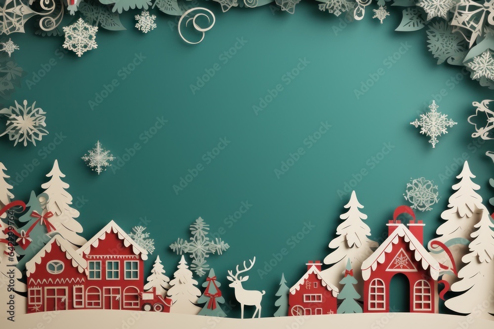 Wall mural decoration card christmas, paper cut, generate with ai.