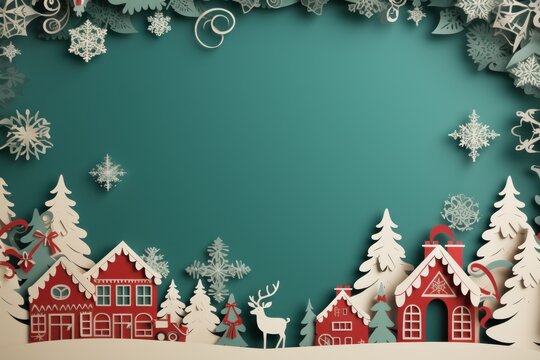 Decoration card Christmas, paper cut, generate with Ai.