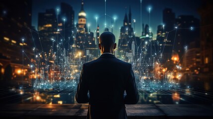 Artificial Intelligence, A businessman using Tablet, on building, big data, generative ai - obrazy, fototapety, plakaty