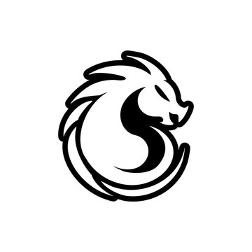 ﻿A logo with a stylish image of a dragon that is mostly black and white. Vector Illustration.