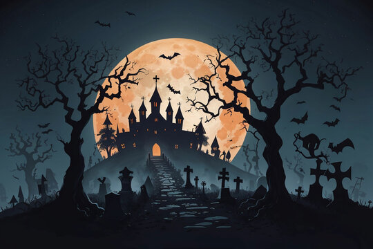 halloween illustraion with scary castl