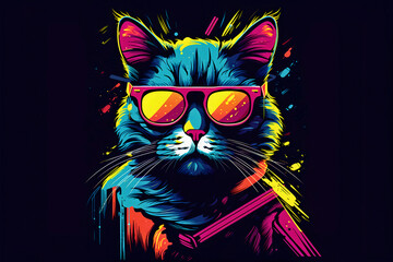 cat with the sunglasses colorful graffiti doodle street art illustration