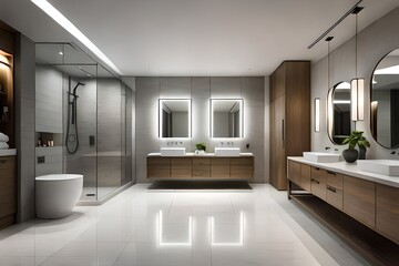 Sleek grey marble bathroom with LED lighting
