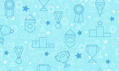 Seamless pattern with awards. Thin line icons. Vector