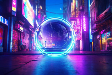 Obraz premium Neon tunnel in the city at night. 3d rendering.