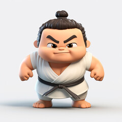 Sumo wrestler on white background. Adorable 3D cartoon character portrait.