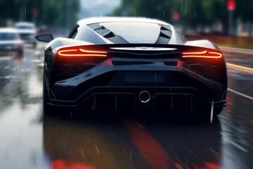 3D rendering of a sports concept car on the road with motion blur