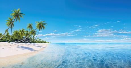 Sea, clean white sand beach the most beautiful nature There are coconut trees lined with sandy...