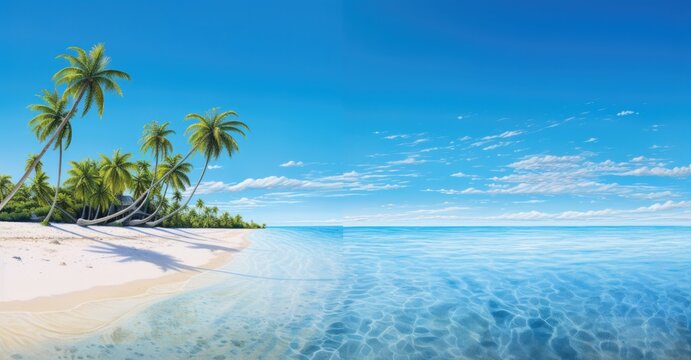 Sea, clean white sand beach the most beautiful nature There are coconut trees lined with sandy beaches near clear blue waters. The seductive charm invites tourists from all over the world 