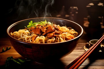 Fototapeta premium Noodles with beef and vegetables