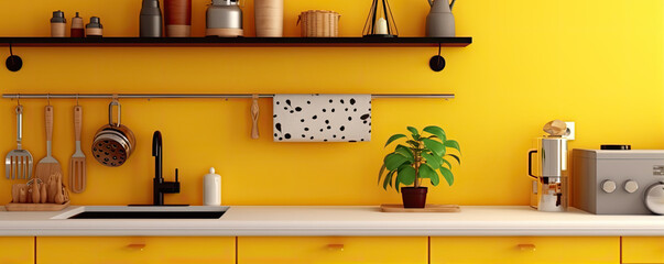 Yellow kitchen modern design inetrior.
