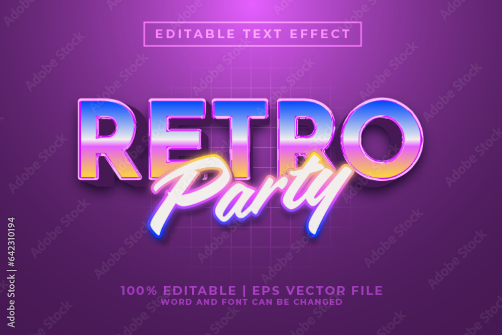 Fototapete retro party 3d editable text effect retro 80s style premium vector