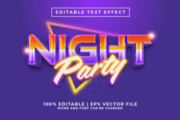 Night Party 3d Editable Text Effect Retro 80s Style Premium Vector