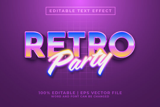 Retro Party 3d Editable Text Effect Retro 80s Style Premium Vector