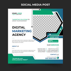 Stylish digital marketing agency social media post or banner design template. Editable squire social media banner template, story and web internet ads