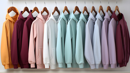 collection of hoodies in a wardrobe