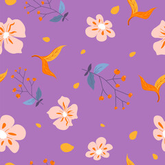 Floral seamless pattern blooming flower and twigs